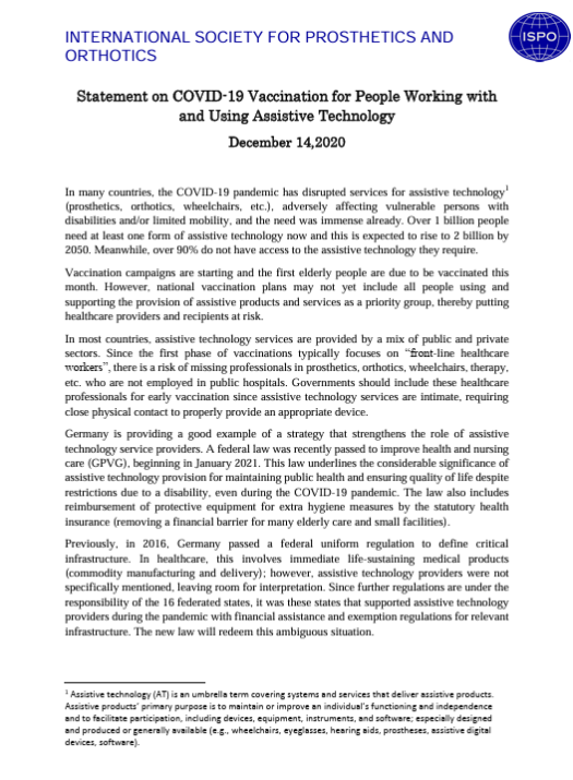 Statement on COVID-19 Vaccination for People Working with and Using Assistive Technology