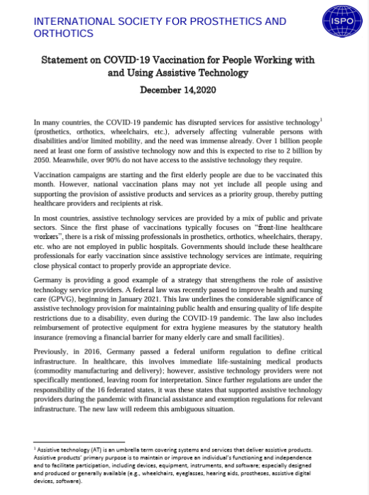 Statement on COVID-19 Vaccination for People Working with and Using Assistive Technology 