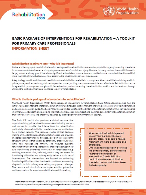 Basic package of interventions for rehabilitation- A toolkit for primary care professionals